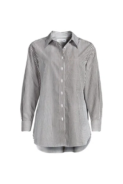 Lands' End Women's Plus Size Oversized No Iron Tunic With Statement Collar Shirt In Brown