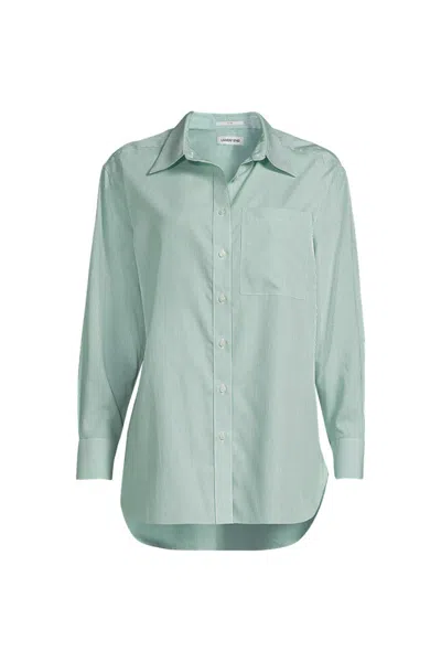 Lands' End Women's Plus Size Oversized No Iron Tunic With Statement Collar Shirt In Green