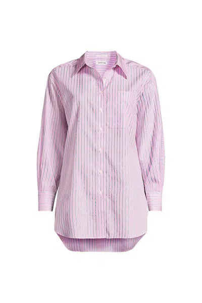 Lands' End Women's Plus Size Oversized No Iron Tunic With Statement Collar Shirt In Pink