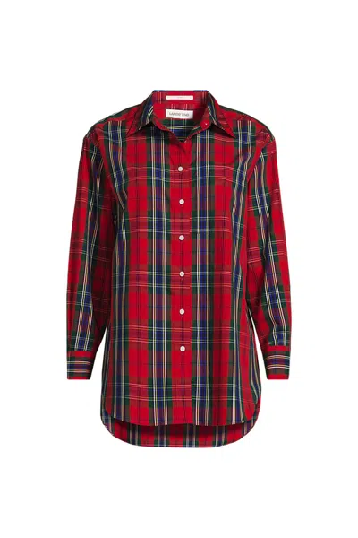 Lands' End Women's Plus Size Oversized No Iron Tunic With Statement Collar Shirt In Red