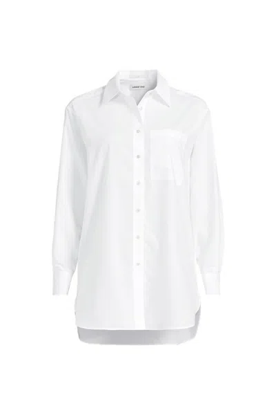 Lands' End Women's Plus Size Oversized No Iron Tunic With Statement Collar Shirt In White