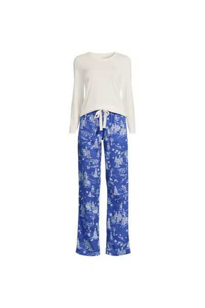Lands' End Women's Plus Size Pajama Gift Set - Knit Long Sleeve Top And Flannel Pants In Blue