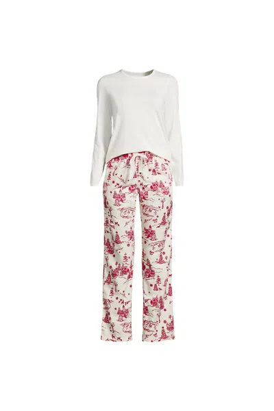 Lands' End Women's Plus Size Pajama Gift Set - Knit Long Sleeve Top And Flannel Pants In Pink