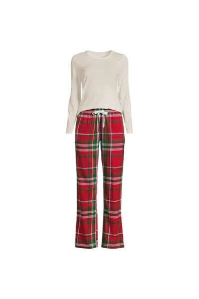LANDS' END WOMEN'S PLUS SIZE PAJAMA GIFT SET - KNIT LONG SLEEVE TOP AND FLANNEL PANTS