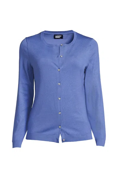 Lands' End Women's Plus Size Performance Crew Cardigan Sweater In Blue
