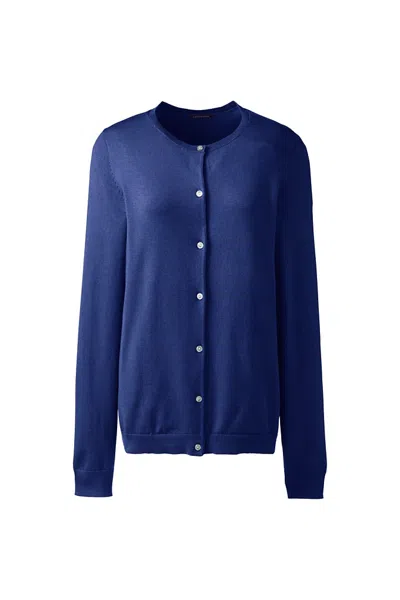 Lands' End Women's Plus Size Performance Crew Cardigan Sweater In Blue