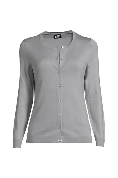 Lands' End Women's Plus Size Performance Crew Cardigan Sweater In Gray