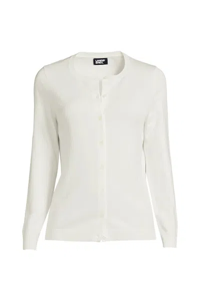 Lands' End Women's Plus Size Performance Crew Cardigan Sweater In Ivory
