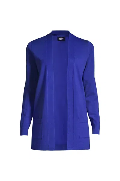 Lands' End Women's Plus Size Performance Long Open Cardigan In Blue