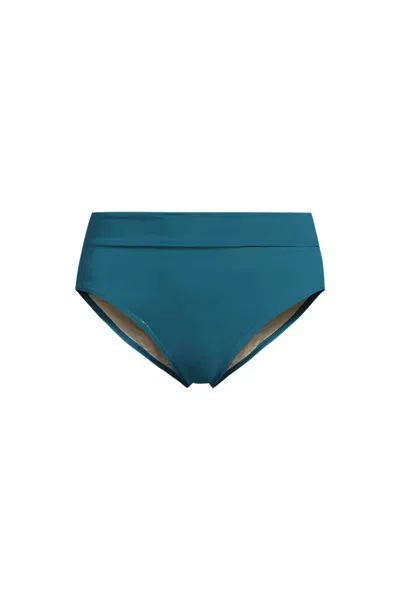 Lands' End Women's Plus Size Pinchless High Waisted Bikini Bottoms In Blue