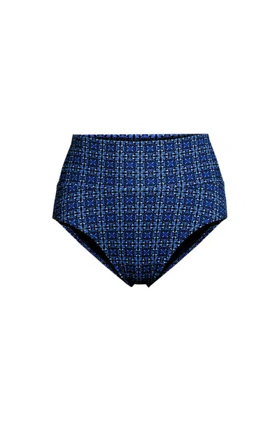 Lands' End Women's Plus Size Pinchless High Waisted Bikini Bottoms In Blue