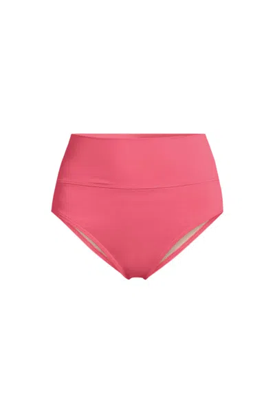 Lands' End Women's Plus Size Pinchless High Waisted Bikini Bottoms In Pink