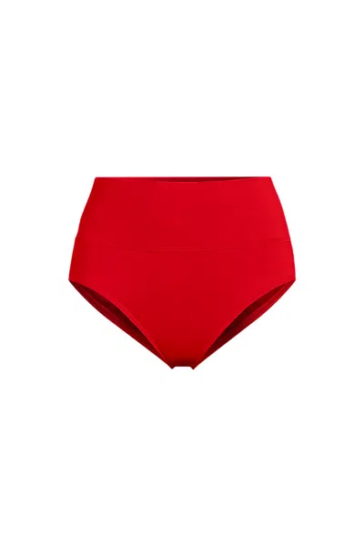 Lands' End Women's Plus Size Pinchless High Waisted Bikini Bottoms In Red