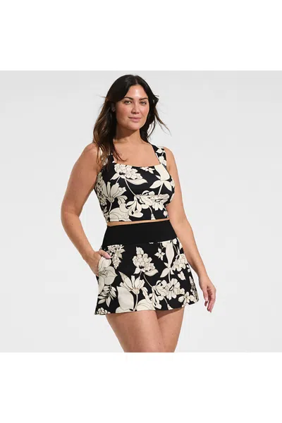 Lands' End Women's Plus Size Pinchless Mini Swim Skort In Black