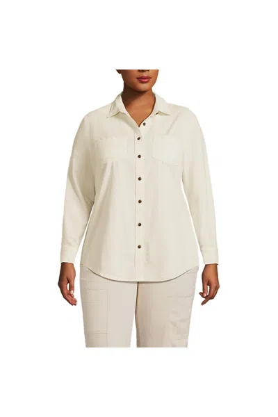 Lands' End Women's Plus Size Pincord Button Front Shirt In Gray