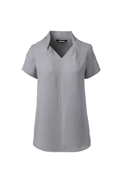 Lands' End Women's Plus Size Pleated V-neck Blouse In Gray