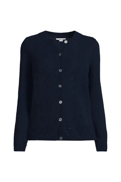 Lands' End Women's Plus Size Pointelle Crew Neck Cardigan Sweater In Multi