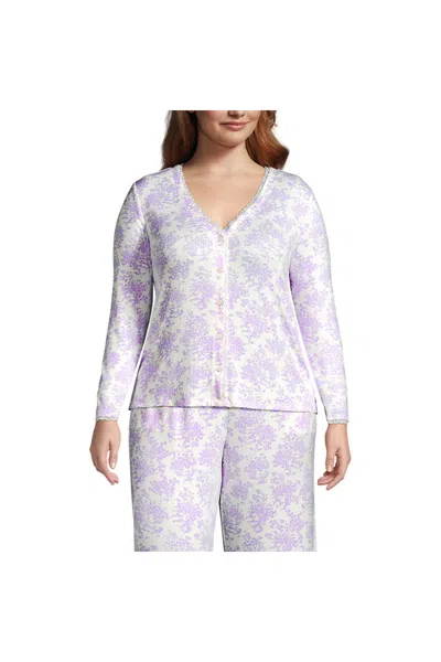 Lands' End Women's Plus Size Pointelle Long Sleeve Sleep Cardigan In White
