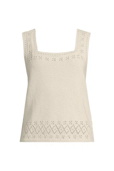 Lands' End Women's Plus Size Pointelle Square Neck Tank Sweater In Pink