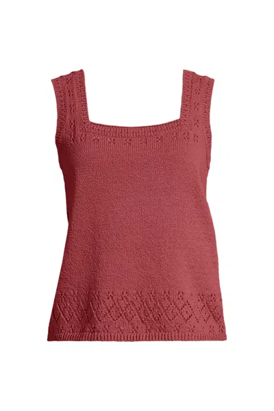 Lands' End Women's Plus Size Pointelle Square Neck Tank Sweater In Pink
