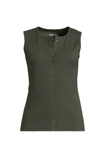 Lands' End Women's Plus Size Polished Rib Button Front Tank In Green