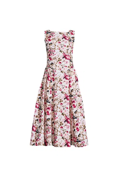Lands' End Women's Plus Size Poplin Boatneck Midi Dress In Multi
