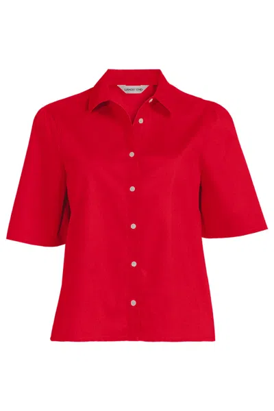 Lands' End Women's Plus Size Poplin Button Front Shirt In Red
