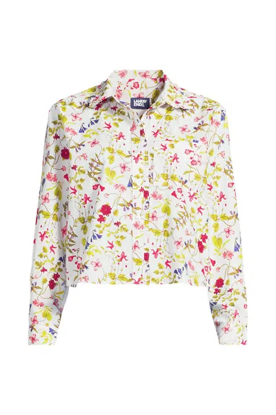 Lands' End Women's Plus Size Poplin Cropped Shirt With Ruffles In Multi