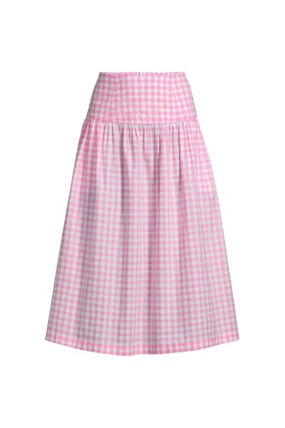 Lands' End Women's Plus Size Poplin Drop Waist Midi Skirt - Set Bottom In Pink