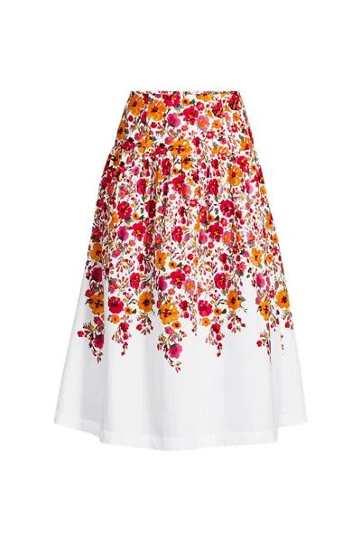 Lands' End Women's Plus Size Poplin Drop Waist Midi Skirt - Set Bottom In Multi