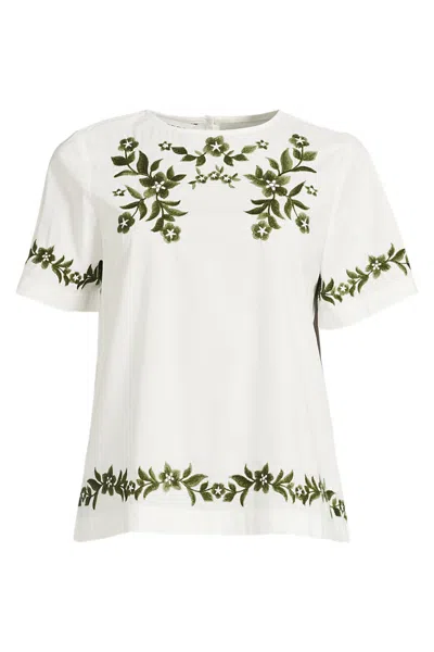 Lands' End Women's Plus Size Poplin Eyelet Shirt In White
