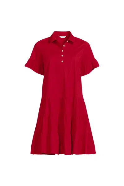 Lands' End Women's Plus Size Poplin Flutter Sleeve Knee Length Popover Dress In Red