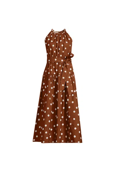 Lands' End Women's Plus Size Poplin Halter Midi Dress In Brown