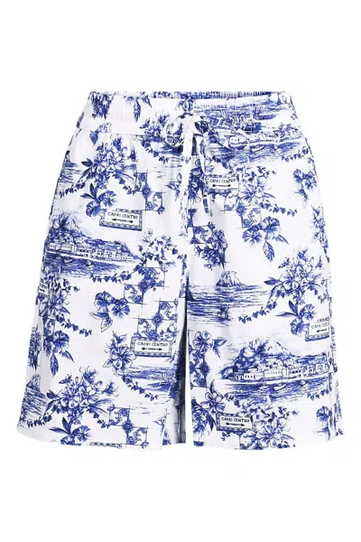 Lands' End Women's Plus Size Poplin High Rise Pull On 7" Shorts In Blue