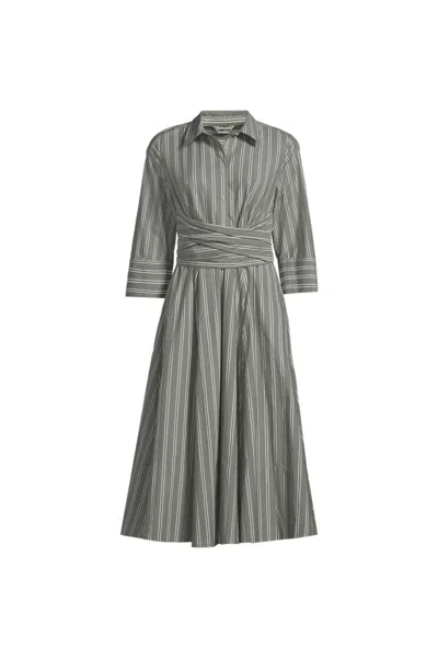 Lands' End Women's Plus Size Poplin Midi Wrap Front Dress In Green