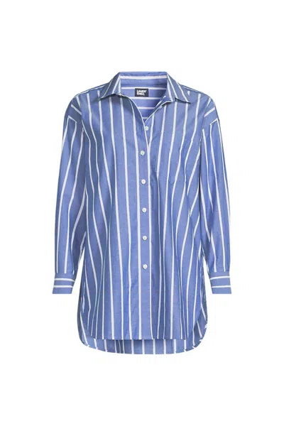 Lands' End Women's Plus Size Poplin Oversized Button Down Shirt In Blue