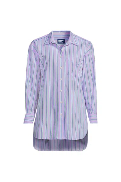 Lands' End Women's Plus Size Poplin Oversized Button Down Shirt In Purple