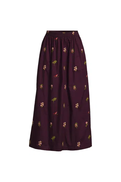 Lands' End Women's Plus Size Poplin Pull On Maxi Skirt In Burgundy