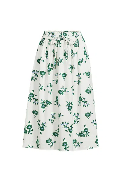 Lands' End Women's Plus Size Poplin Pull On Midi Skirt In Multi
