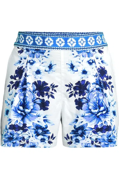 Lands' End Women's Plus Size Poplin Pull On Pleated 5" Shorts - Set Bottom In Blue