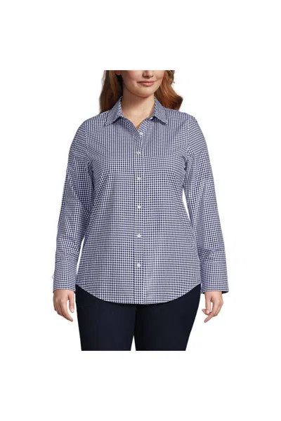 Lands' End Women's Plus Size Poplin Tie Sleeve Shirt In Blue
