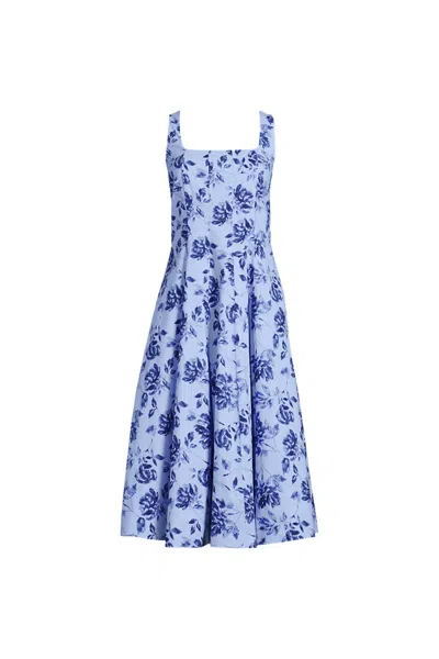 Lands' End Women's Plus Size Princess Seamed Cotton Poplin Midi Dress In Blue
