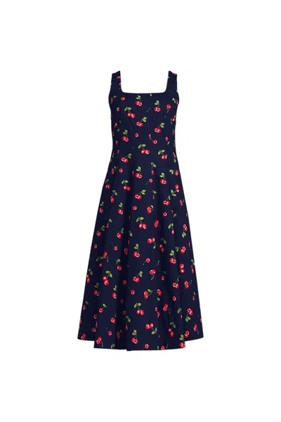 Lands' End Women's Tall Princess Seamed Cotton Poplin Midi Dress In Animal Print