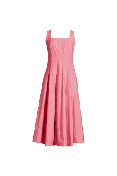Lands' End Women's Plus Size Princess Seamed Cotton Poplin Midi Dress In Pink