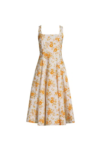 Lands' End Women's Plus Size Princess Seamed Cotton Poplin Midi Dress In Multi