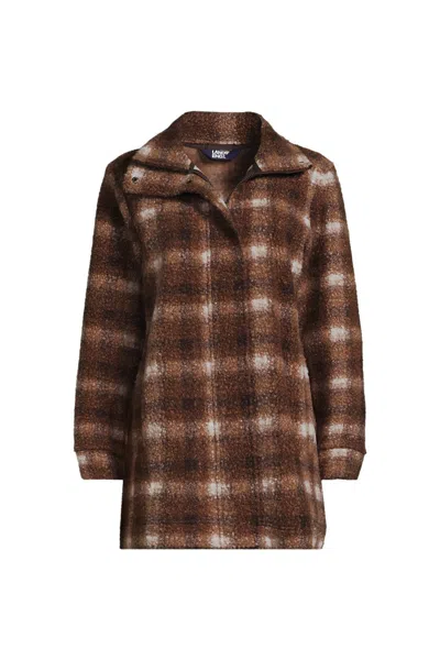Lands' End Women's Plus Size Print Boucle Fleece Coat In Brown