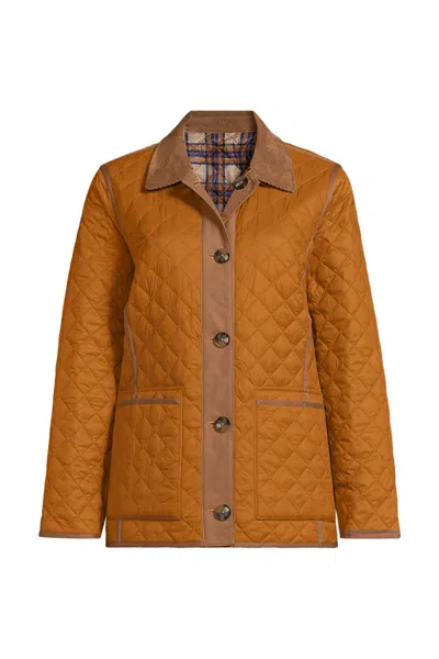 Lands' End Women's Plus Size Print Reversible Barn Quilted Insulated Jacket In Orange