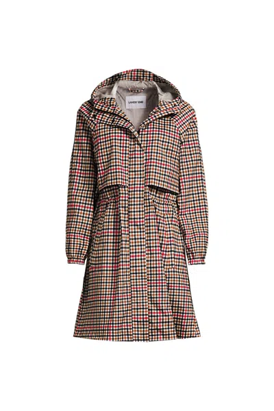 Lands' End Women's Plus Size Print Squall Packable Long Raincoat In Multi