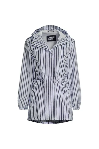 Lands' End Women's Plus Size Print Waterproof Hooded Packable Raincoat In White