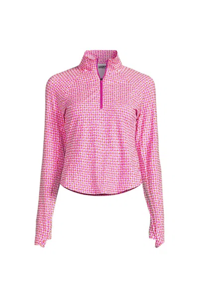 Lands' End Women's Plus Size Quarter Zip Rash Guard Cover-up Upf 50 Sun Protection In Pink